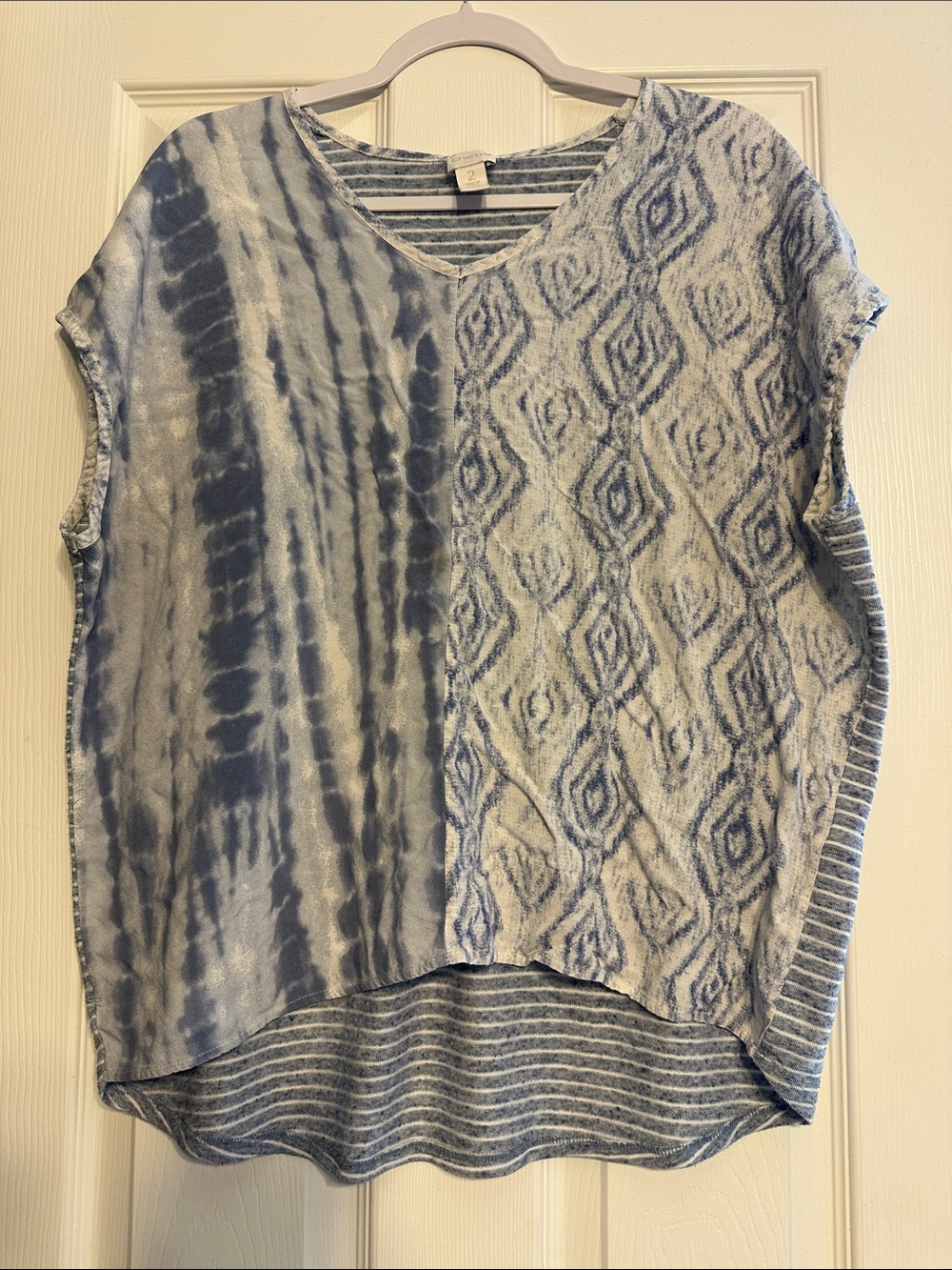 Chico's Blue & White Mixed-Pattern V-Neck Tank